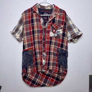 Men’s Red and Blue Plaid Casual Shirt